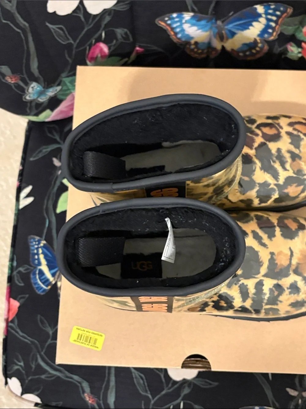 UGG Leopard-Print Short Rain Boots - Gold, Black, Tan